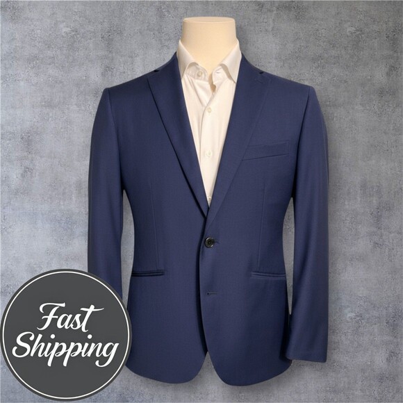 INDOCHINO Mens Navy Blazer 40S Sport Coat Two Button Jacket 100% Wool Blue Suits - Picture 1 of 14